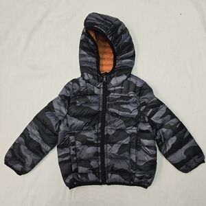 Urban Republic Baby Boy Camo Print Packable Hooded Puffer Jacket, Black- 24M